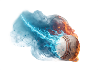 Fiery cricket ball ice and fire isolated on a white background ai generated png