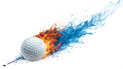 Fiery golf ball ice blast isolated on a white background ai generated png
