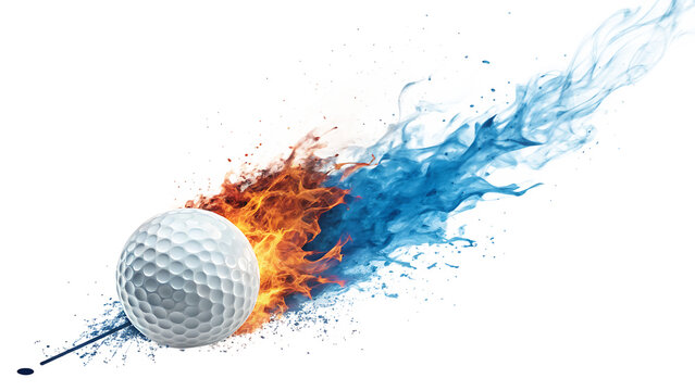 Fiery golf ball ice blast isolated on a white background ai generated png