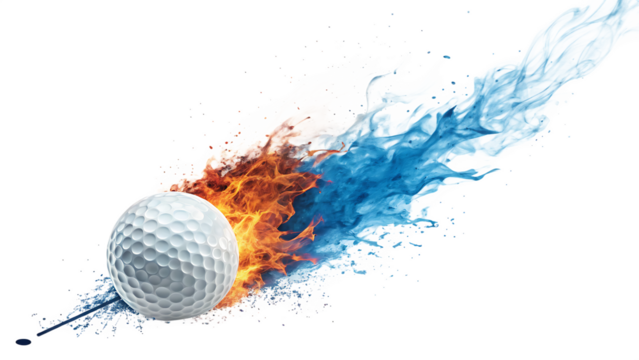 Fiery golf ball ice blast isolated on a white background ai generated png