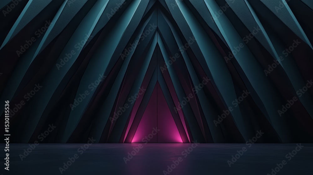 Aufkleber Dark room with a pink triangle in the middle. The room is empty and the triangle is lit up