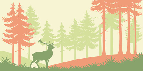 Majestic Deer in Serene Forest A Tranquil Nature Illustration