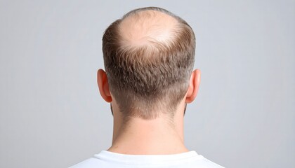 A man's head seen from the back, showing a receding hairline and hair loss