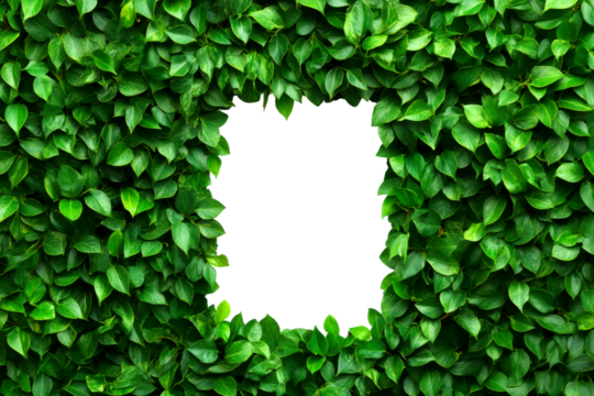 Nature's green frame leafy wall with empty space for creativity indoor environment isolated on transparent background