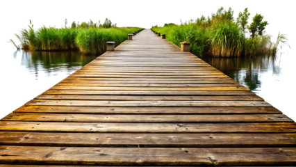Rustic wooden dock path isolated on a white background, png, ai