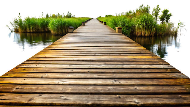Rustic wooden dock path isolated on a white background, png, ai - Powered by Adobe