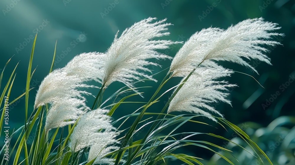 Poster field of tall grass with a few white flowers in the foreground. the grass is tall and the flowers ar