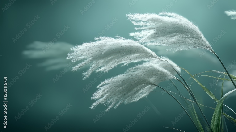 Aufkleber Field of tall grass with a blue sky in the background. The grass is blowing in the wind, creating a sense of movement and energy