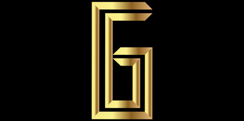 Golden Alphabet G Isolated On Black Background, Decorative Alphabet G Vector Illustration.	