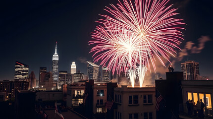 Spectacular Fireworks Display Over City Skyline at Night