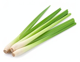 Fresh lemongrass stalks, a fragrant herb for culinary and wellness uses. Isolated on white background