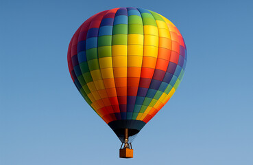 Naklejka premium Vibrant Hot Air Balloon Floating Majestically Above the Horizon During Sunrise