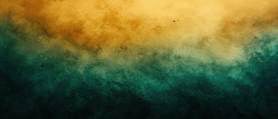 Obraz premium Abstract landscape of blended gold and teal hues, transitioning from a lighter, airy top to a darker, denser bottom, evoking a sense of depth and mystery