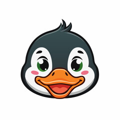 Adorable cartoon penguin head smiling with happy expression and big eyes on white