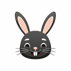 Obraz premium Adorable smiling black rabbit cartoon illustration with big ears on a white background