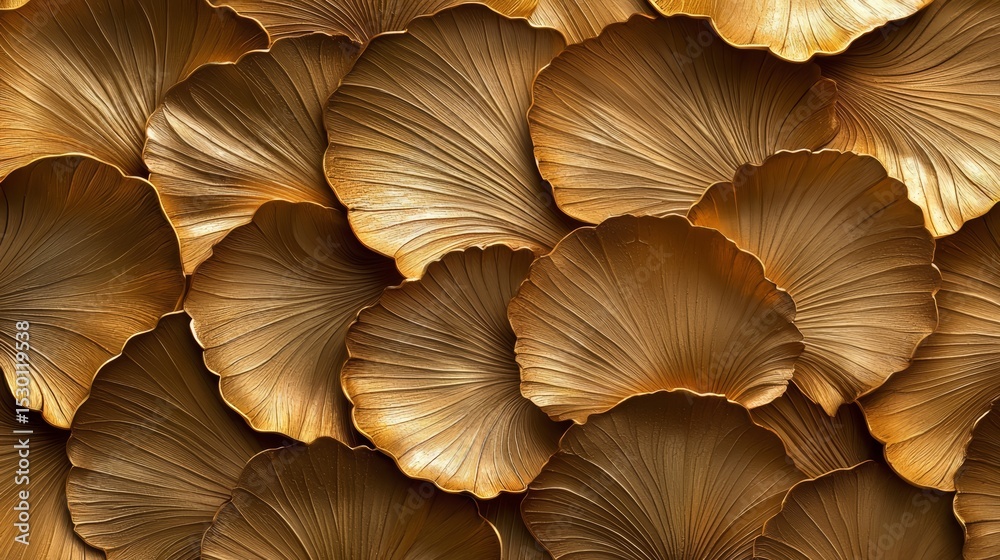 Poster Gold leaf pattern that is very intricate and detailed. The leaves are arranged in a way that creates a sense of depth and movement, making the pattern appear to be alive