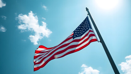 Obraz premium American Flag Waving Proudly Under a Sunny Sky