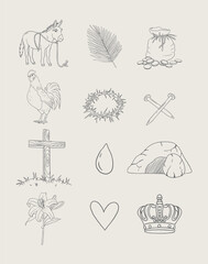  Christian Line Symbols Sketch Poster, Religion Hand Drawn Art, Bible Wall decor