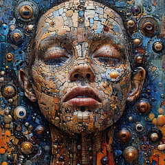 Surreal portrait of a girl. Illustration of sublimation. The inner cosmos of the human soul.