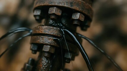 Oil leak from rusty pipe flange and joint in gas industry maintenance service causing urgent repair and safety measures