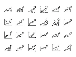 Collection of upward trending arrow charts and graphs in line art style