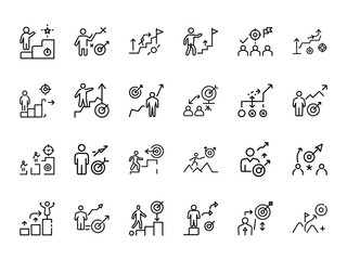 Set of business and success icon collection for goal achievement and strategic planning