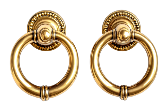 Elegant brass door knockers home entrance decorative hardware classic style isolated on transparent background