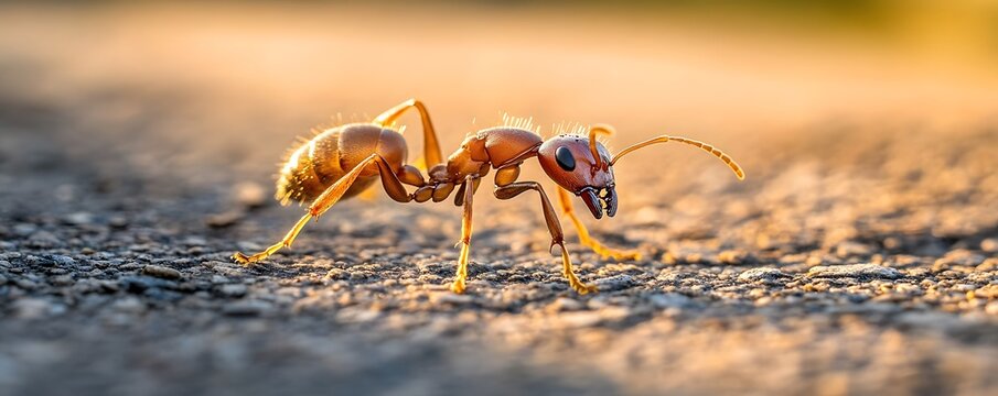 Close-up of an ant on a textured surface.