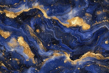 Fototapeta premium Abstract swirling navy and gold marble texture with glitter