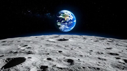 Earthrise over cratered lunar surface, starry background, space exploration (1)