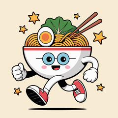 Energetic Ramen Mascot with Stars