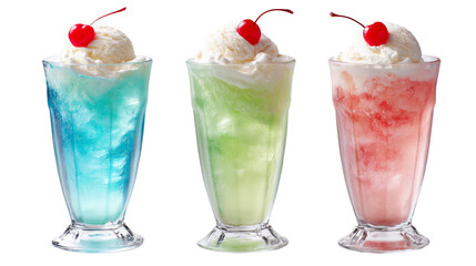 透明感のある3種のクリームソーダ、透過素材