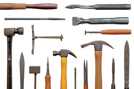 Workshop Hammer & Chisel – Flat-Lay Stock Photo