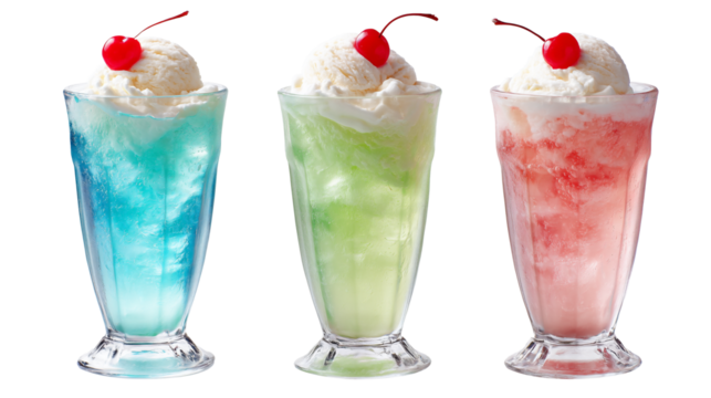 透明感のある3種のクリームソーダ、透過素材