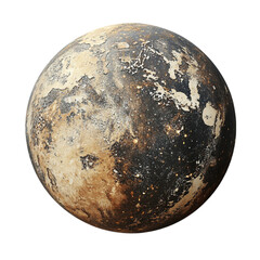 A textured sphere shows a dark and light mottled surface resembling a celestial body