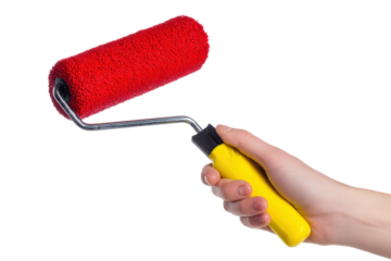 Hand holding paint roller isolated