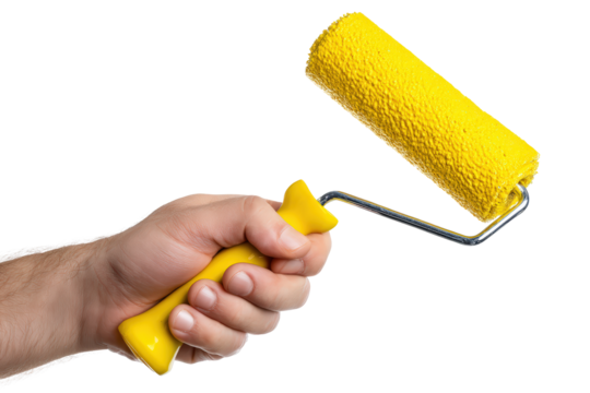 Paint roller in hand on white