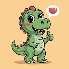 Happy Green Dinosaur with Heart Icon
