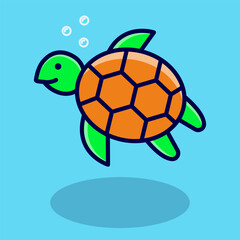 Floating Turtle: Captivating cartoon of a vibrant turtle, swims in the tranquil ocean waters, capturing the serene beauty of aquatic life.