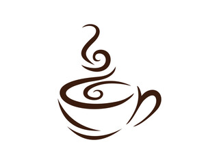 Coffee Cup Graphic with Curved Handle and Steam