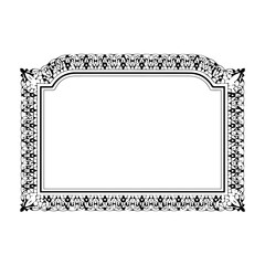 Ornate rectangular frame with intricate black floral and geometric patterns on a white background. The vintage-style border features decorative symmetry, ideal for certificates, labels, or invitations