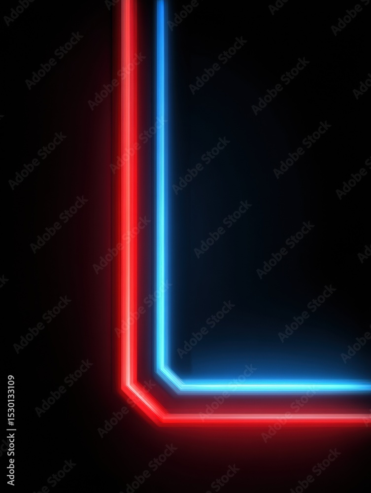 Poster neon red and blue glowing divided bracket design with clear left margin against a dark background