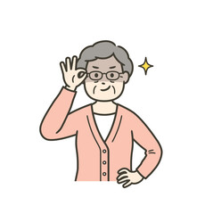 眼鏡を上げて悪巧みしてニヤける後期高齢女性
