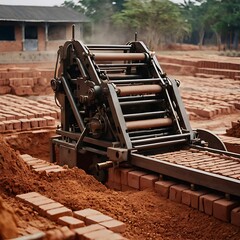 Automated Brick Making Machine in Action at a Rural Brick Factory