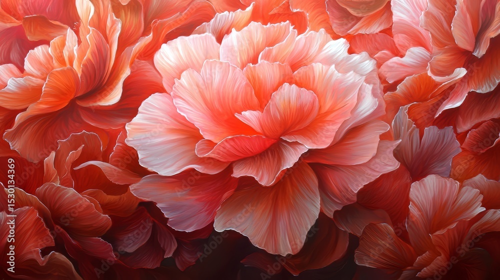 Poster painting of a bunch of red flowers with white petals. the flowers are arranged in a way that they lo