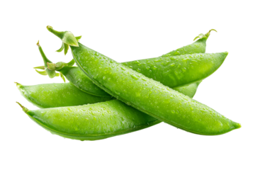 A bunch of green snap peas are sitting on a white background