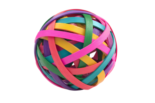 A colorful ball made of different colored strings