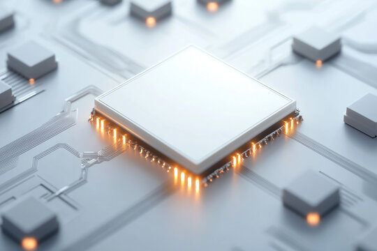 AI processing chip on a modern and sleek white surface