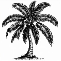 Black And White Detailed Palm Tree Illustration