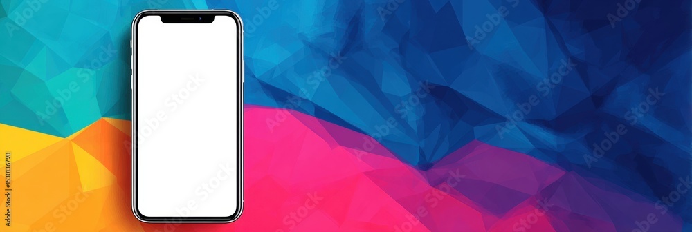 Fototapete Mobile App Crash Screen Displaying Abstract Geometric Distortion With a Clear Left Margin Showcasing Vibrant Colors and Shapes